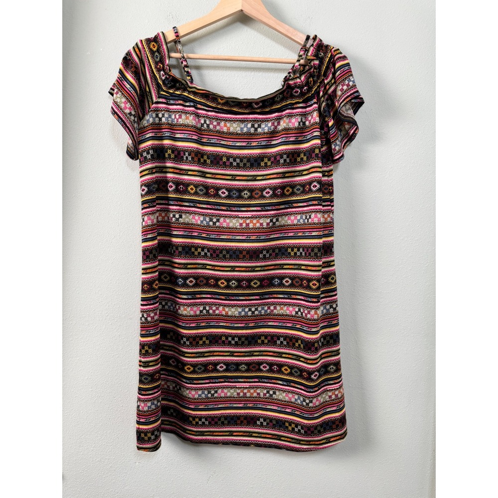 Double D Ranch Geometric Short Sleeve Cold Shoulder Mini Dress Cowgirl Size M